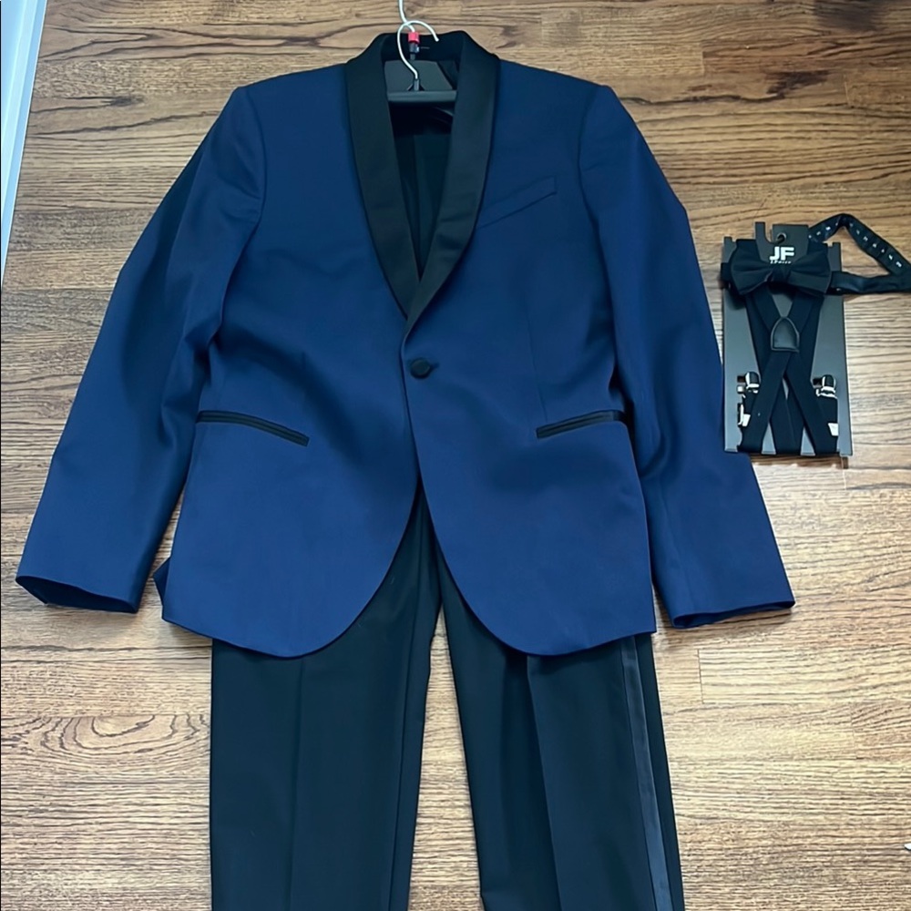 Men's Navy Blue Tuxedo with Trousers, Bowtie and Suspenders